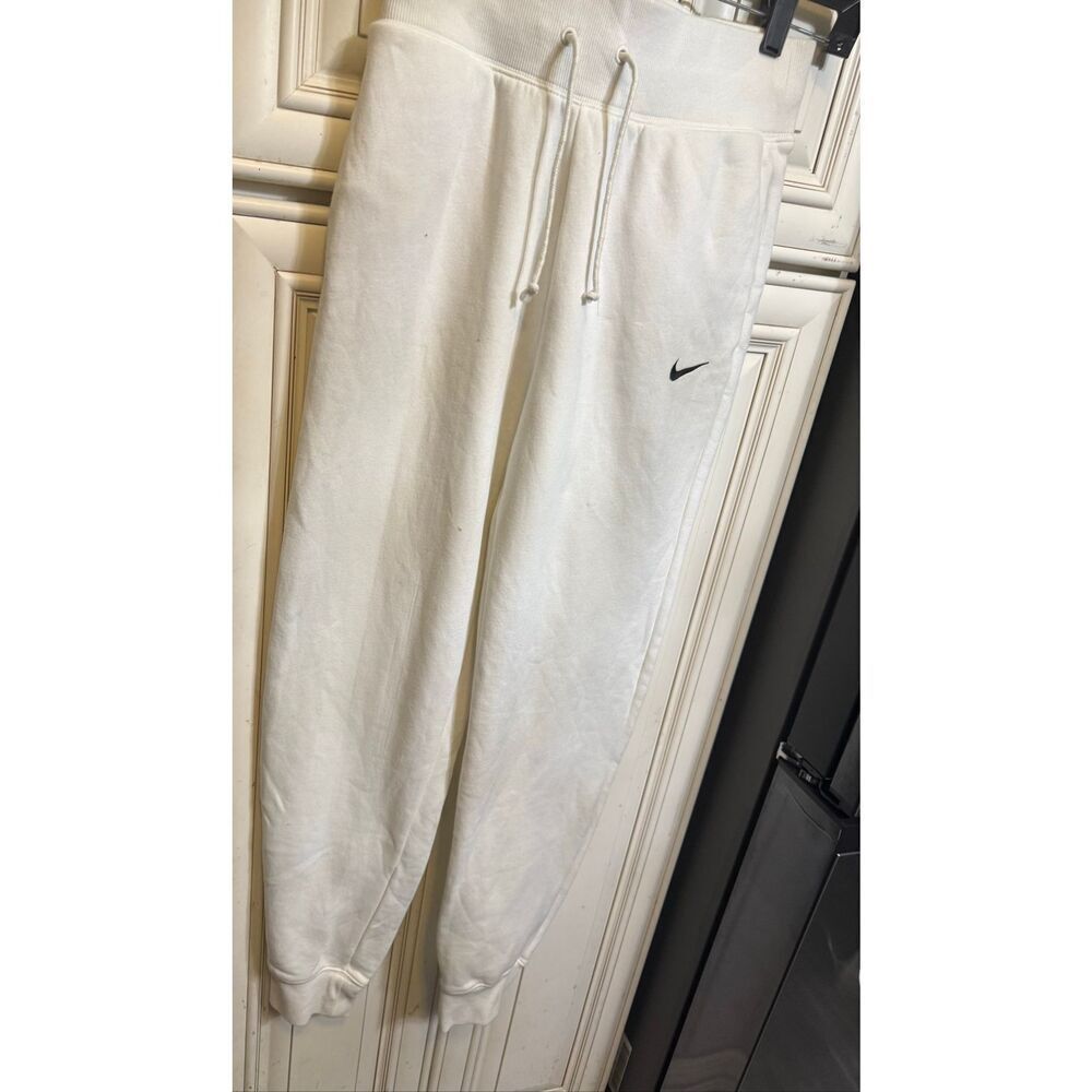 Nike Youth Fleece Drawstring Wide Waistband Jogger Sweatpants White Small